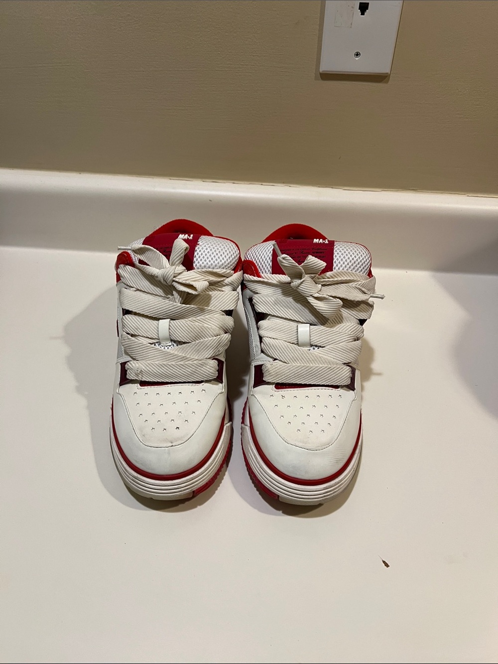 AMIRI White and Red Kids Sneakers with Padded Tongue